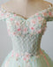 Off Shoulder Green Lace A line Evening Prom Dresses, See Through Party Prom Dresses, Custom Long Prom Dresses, Cheap Formal Prom Dresses, 17157