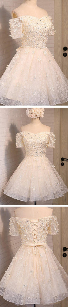 Off Shoulder Lace Beaded Homecoming Prom Dresses, Affordable Short Party Prom Dresses, Perfect Homecoming Dresses, CM277