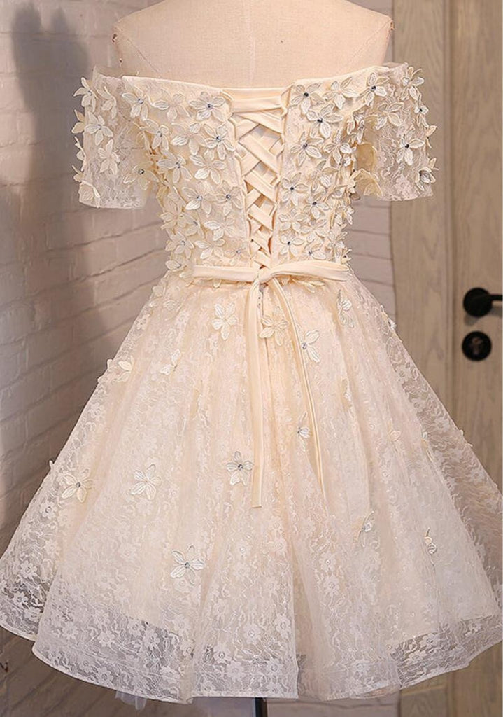 Off Shoulder Lace Beaded Homecoming Prom Dresses, Affordable Short Party Prom Dresses, Perfect Homecoming Dresses, CM277