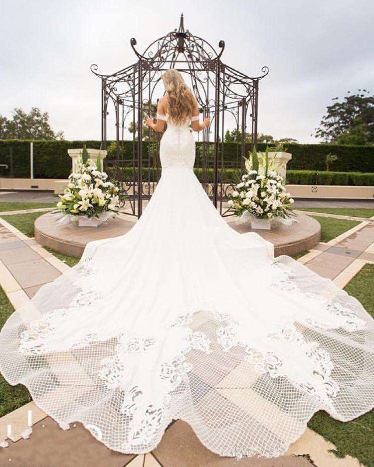 Off Shoulder Lace Mermaid Wedding Dresses, Lace Wedding Gown, WD696
