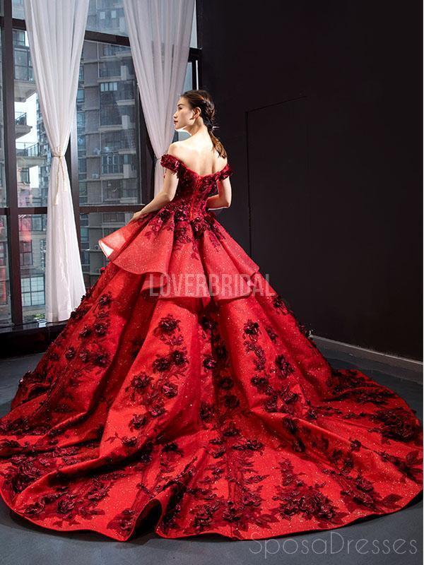 Off Shoulder Red Ball Gown Long Evening Prom Dresses, Evening Party Prom Dresses, 12259