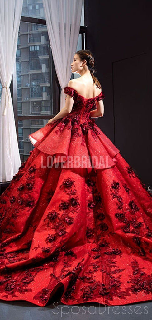 Off Shoulder Red Ball Gown Long Evening Prom Dresses, Evening Party Prom Dresses, 12259