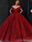 Off Shoulder Red Sparkly Ball Gown Cheap Long Evening Prom Dresses, Cheap Custom Sweet 16 Dresses, 18530
