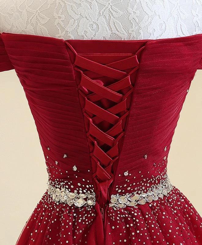 Off Shoulder Rhinestone Beaded Red Long Evening Prom Dresses, Evening Party Prom Dresses, 12317