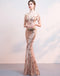 Off Shoulder Rose Gold Sequin Mermaid Long Evening Prom Dresses, Evening Party Prom Dresses, 12324