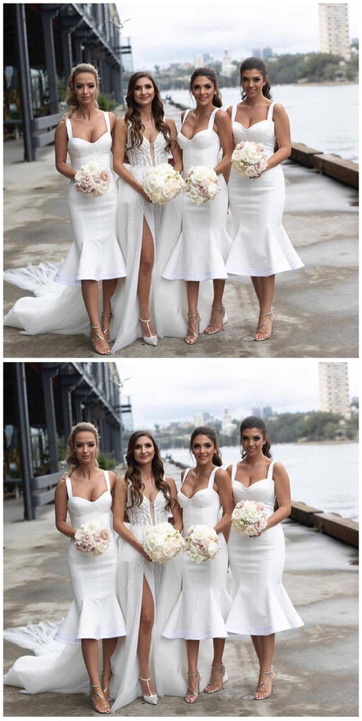 Off White Short Mermaid Straps Cheap Bridesmaid Dresses Online, WG670