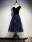 One Shoulder Black Sequin Unique Navy Blue Cheap Homecoming Dresses Online, Cheap Short Prom Dresses, CM767