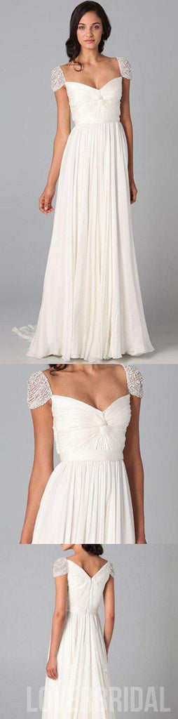 Online Charming Beaded Cap Sleeve Chiffon Long White Dresses For Wedding Party Gown, WG20