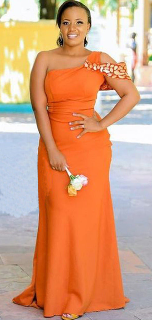 Orange Mermaid One Shoulder Cheap Long Bridesmaid Dresses,WG1207