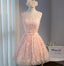 Peach Lace Short Peach Cute Homecoming Prom Dresses, Affordable Short Party Prom Dresses, Perfect Homecoming Dresses, CM302