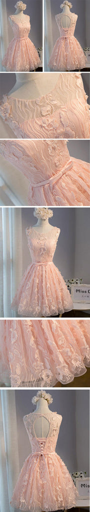 Peach Lace Short Peach Cute Homecoming Prom Dresses, Affordable Short Party Prom Dresses, Perfect Homecoming Dresses, CM302