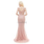 Peach Seen Through Cap-Sleves Lace Beaded Mermaid Evening Prom Dresses, Evening Party Prom Dresses, 12046