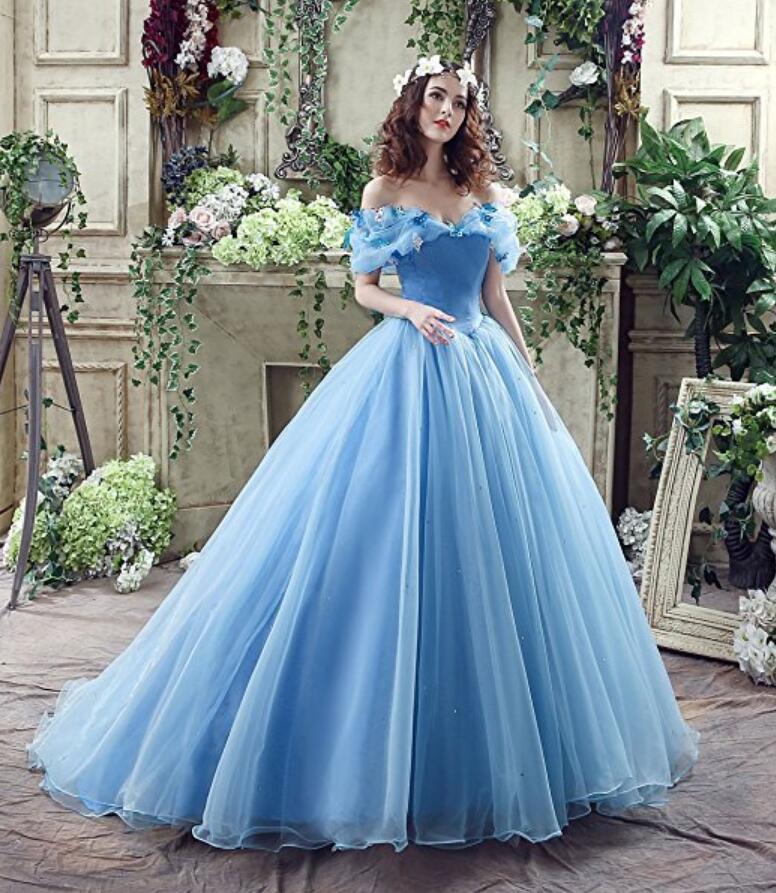 Popular Off Shoulder Blue A line Long Evening Prom Dresses, 17523