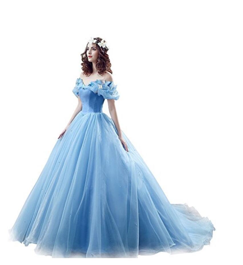 Popular Off Shoulder Blue A line Long Evening Prom Dresses, 17523