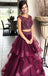 Purple Two Pieces Bateau A-line Long Evening Prom Dresses, 17560
