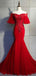 Red Mermaid Short Sleeves Cheap Long Prom Dresses,Evening Party Dresses,12750