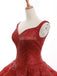 Red V Neck Sparkly Ball Gown Evening Prom Dresses, Evening Party Prom Dresses, 12264