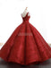 Red V Neck Sparkly Ball Gown Evening Prom Dresses, Evening Party Prom Dresses, 12264