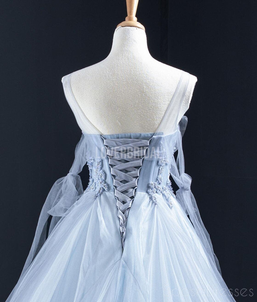 Scoop Grey Beaded Long Evening Prom Dresses, Evening Party Prom Dresses, 12252