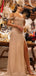 Sexy Champagne Mermaid Off Shoulder Side Slit Maxi Long Prom Dresses,13057