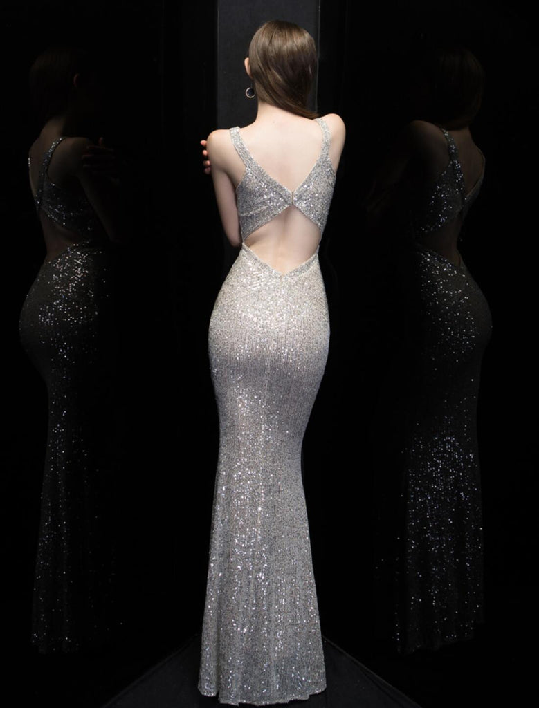 Sexy Mermaid V Neck Sequin Long Evening Prom Dresses, Evening Party Prom Dresses, 12321