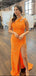 Sexy Orange Mermaid One Shoulder High Slit Maxi Long Prom Dresses,13004
