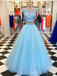 Sexy Two Pieces Cowl Heavily Beaded Blue Long Evening Prom Dresses, Cheap Sweet 16 Dresses, 18443