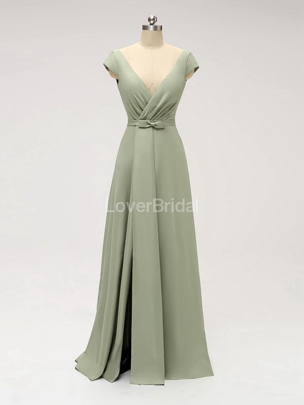 Short Sleeves Floor Length Chiffon Sofa Green Cheap Bridesmaid Dresses Online, WG587