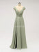 Short Sleeves Floor Length Chiffon Sofa Green Cheap Bridesmaid Dresses Online, WG587