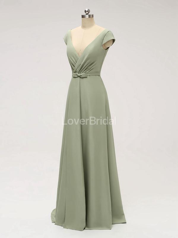 Short Sleeves Floor Length Chiffon Sofa Green Cheap Bridesmaid Dresses Online, WG587
