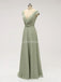 Short Sleeves Floor Length Chiffon Sofa Green Cheap Bridesmaid Dresses Online, WG587