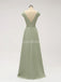 Short Sleeves Floor Length Chiffon Sofa Green Cheap Bridesmaid Dresses Online, WG587