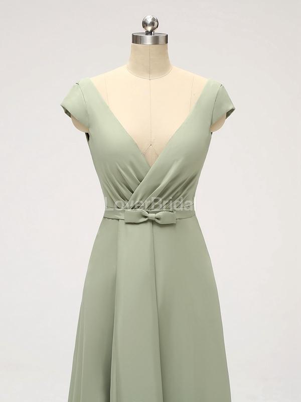 Short Sleeves Floor Length Chiffon Sofa Green Cheap Bridesmaid Dresses Online, WG587
