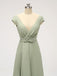 Short Sleeves Floor Length Chiffon Sofa Green Cheap Bridesmaid Dresses Online, WG587