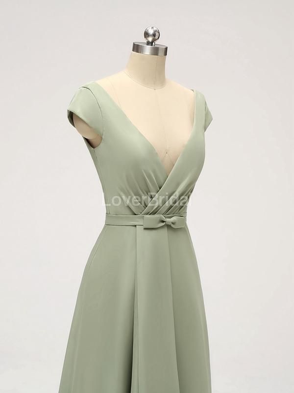 Short Sleeves Floor Length Chiffon Sofa Green Cheap Bridesmaid Dresses Online, WG587