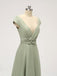 Short Sleeves Floor Length Chiffon Sofa Green Cheap Bridesmaid Dresses Online, WG587