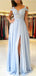 Side Slit Blue Chiffon Cheap Bridesmaid Dresses Online,WG757