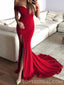 Simple Red Mermaid Side Slit Off Shoulder Long Evening Prom Dresses, Cheap Sweet 16 Dresses, 18441