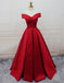 Simple Red Off Shoulder A line Long Custom Evening Prom Dresses, 17418