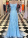Spaghetti Straps Blue Lace Mermaid Long Evening Prom Dresses, Cheap Custom Sweet 16 Dresses, 18460