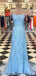 Spaghetti Straps Blue Lace Mermaid Long Evening Prom Dresses, Cheap Custom Sweet 16 Dresses, 18460