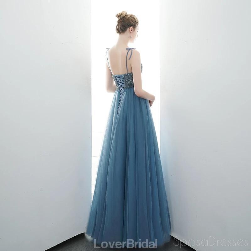 Spaghetti Straps Dusty Blue Cheap Evening Prom Dresses, Evening Party Prom Dresses, 12176