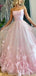 Spaghetti Straps Pink Handmade Flower Long Evening Prom Dresses, Evening Party Prom Dresses, 12161