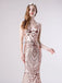 Spaghetti Straps Rose Gold Sequin Mermaid Evening Prom Dresses, Evening Party Prom Dresses, 12114