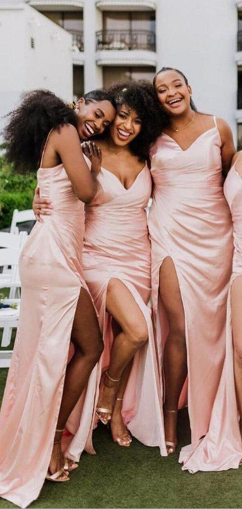 Spaghetti Straps Side Slit Long Bridesmaid Dresses Online, Cheap Bridesmaids Dresses, WG716