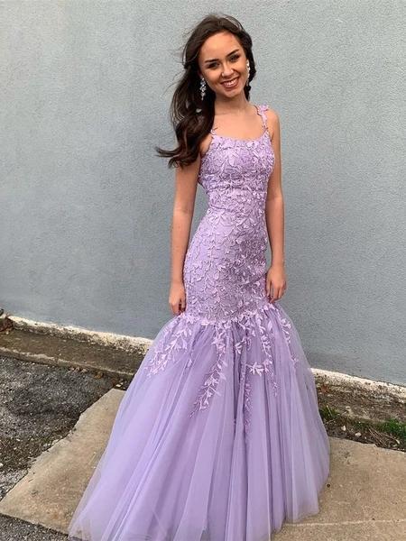 Straps Lace Mermaid Long Evening Prom Dresses, Evening Party Prom Dresses, 12278