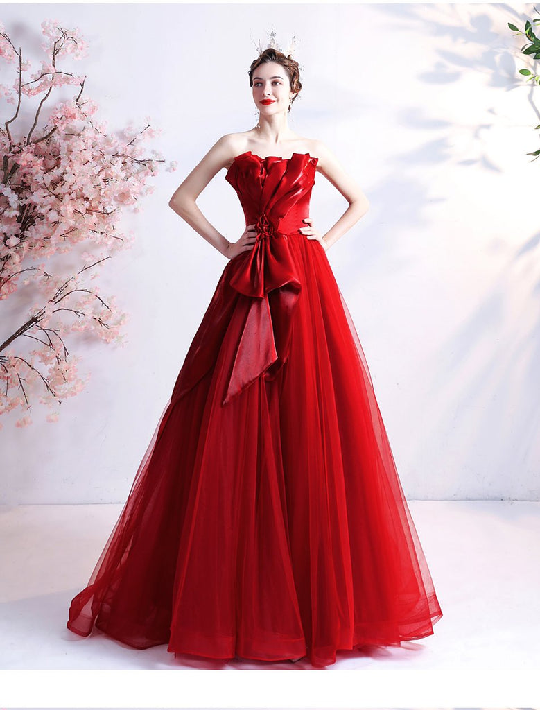 Sweetheart Red Ruffle A-line Long Evening Party Prom Dresses, Dance Dresses, 12333