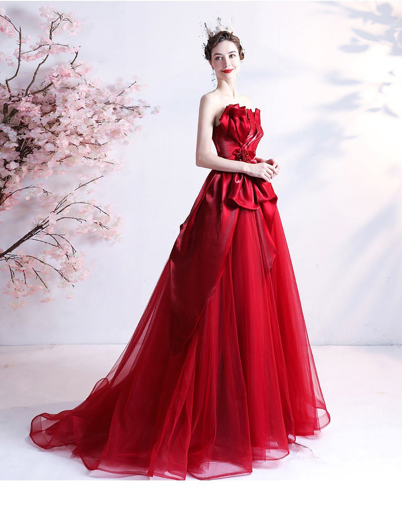Sweetheart Red Ruffle A-line Long Evening Party Prom Dresses, Dance Dresses, 12333