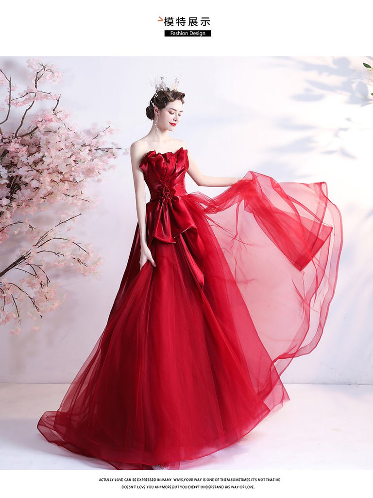 Sweetheart Red Ruffle A-line Long Evening Party Prom Dresses, Dance Dresses, 12333