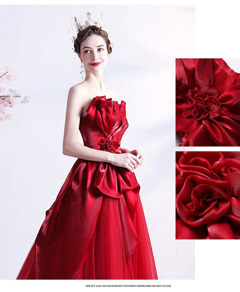Sweetheart Red Ruffle A-line Long Evening Party Prom Dresses, Dance Dresses, 12333